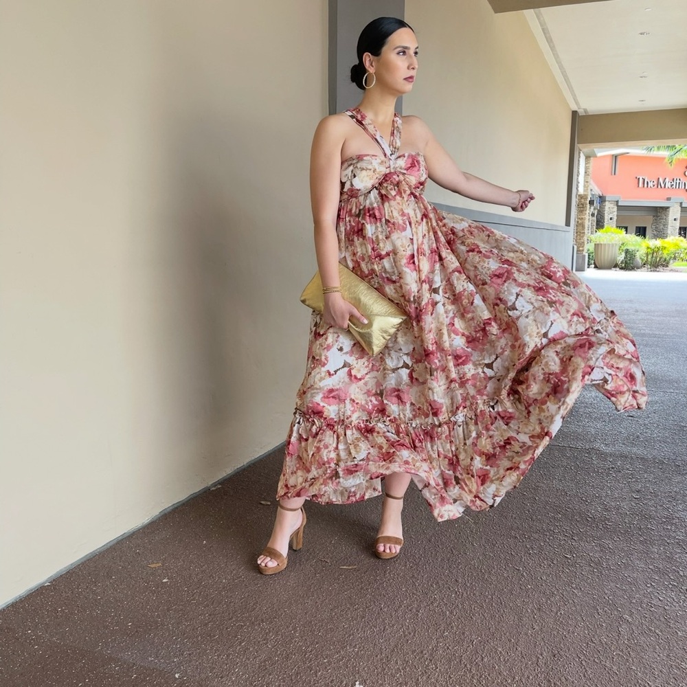 Floral Dress in Pink and Cream- Size Large